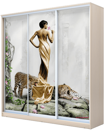 Шкаф 3-х дверный 2300х2000х420, Девушка с леопардом ХИТ 23-4-20-777-03 Дуб Молочный в Новосибирске - изображение