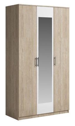 Шкаф 3 двери Светлана, с зеркалом, белый/дуб сонома в Новосибирске - изображение