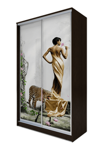 Шкаф 2-х створчатый 2400х1500х620, Девушка с леопардом ХИТ 24-15-77-03 Венге Аруба в Новосибирске - предосмотр