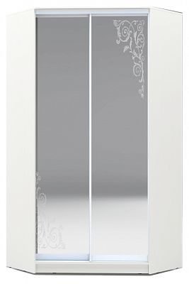 Шкаф угловой 2300х1103, ХИТ У-23-4-66-09, Орнамент, 2 зеркала, белая шагрень в Новосибирске - изображение