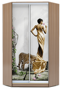 Шкаф угловой 2200х1103, ХИТ У-22-4-77-03, Девушка с леопардом, шимо темный в Новосибирске