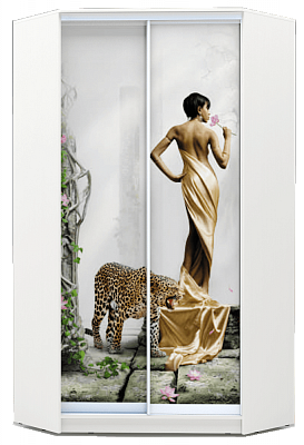 Шкаф-купе 2200х1103, ХИТ У-22-4-77-03, Девушка с леопардом, белая в Новосибирске - изображение