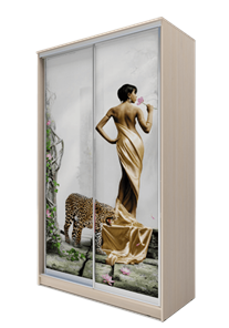 Шкаф 2-х дверный 2300х1500х620, Девушка с леопардом ХИТ 23-15-77-03 Дуб Млечный в Новосибирске