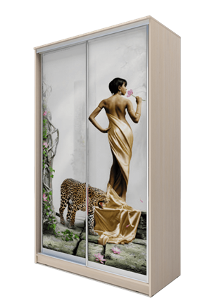 Шкаф 2-х дверный 2300х1500х620, Девушка с леопардом ХИТ 23-15-77-03 Дуб Млечный в Новосибирске - изображение