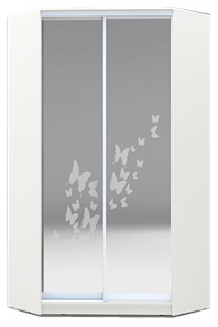 Шкаф угловой 2200х1103, ХИТ У-22-4-66-05, бабочки, 2 зеркала, белая шагрень в Новосибирске