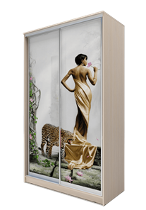Шкаф 2-х дверный 2200х1500х420, Девушка с леопардом ХИТ 22-4-15-77-03 Дуб Млечный в Новосибирске