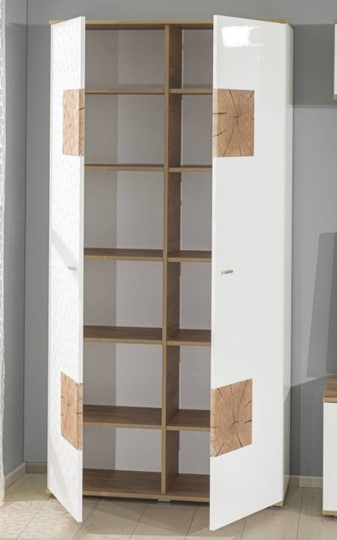 Шкаф двухстворчатый Фиджи с декоративными накладками 659.150, Дуб Золотой/Белый в Новосибирске - изображение 5