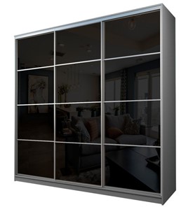 Шкаф 3-х дверный MAX МШ-27-6-24-222, Профиль Серебро/Цвет Серый/с черной пленкой Oracal в Новосибирске