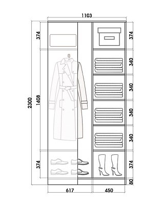 Угловой шкаф-купе 2400х1103, ХИТ У-24-4-66-01, цапля, 2 зеркалами, венге в Новосибирске - изображение 2