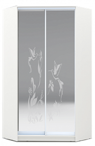 Шкаф угловой 2200х1103, ХИТ У-22-4-66-03, колибри, 2 зеркала, белая шагрень в Новосибирске