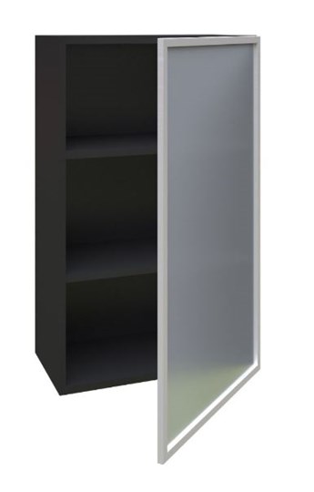 Кухонный высокий шкаф 600, Шервуд, со стеклом правый ЛД 281.452.000.039, серый/черный в Новосибирске - изображение 1