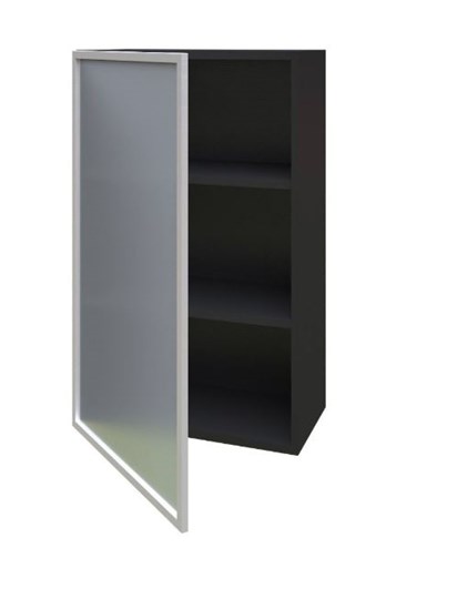Шкаф кухонный высокий 600, Шервуд, со стеклом левый ЛД 281.451.000.038, серый/черный в Новосибирске - изображение 1
