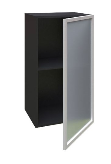 Шкаф на кухню 400 Шервуд, со стеклом правый ЛД 281.322.000.023, серый/черный в Новосибирске - изображение 1