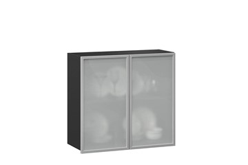 Шкаф кухонный 800, Шервуд, со стеклом ЛД 281.361.000.030, серый/черный в Новосибирске - предосмотр