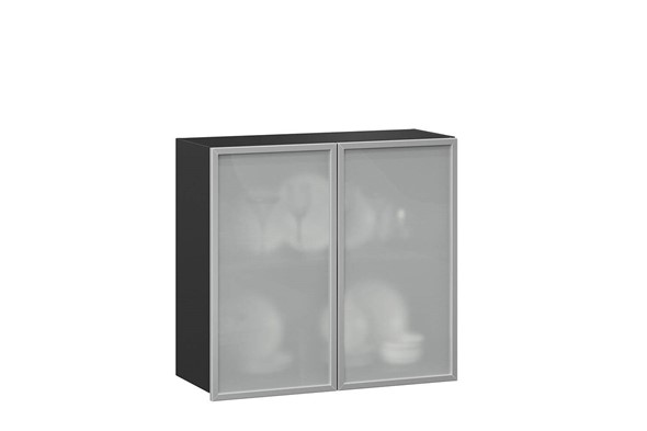 Шкаф кухонный 800, Шервуд, со стеклом ЛД 281.361.000.030, серый/черный в Новосибирске - изображение