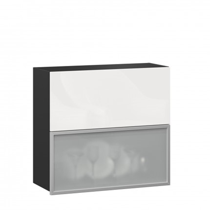 Навесной шкаф 800 горизонтальный, Шервуд, ЛД 281.981.000.088, со стеклом, черный/белый глянец в Новосибирске - изображение