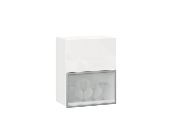Шкаф кухонный горизонтальный 600 Шервуд, ЛД 281.971.000.174, со стеклом, белый/белый глянец в Новосибирске - изображение