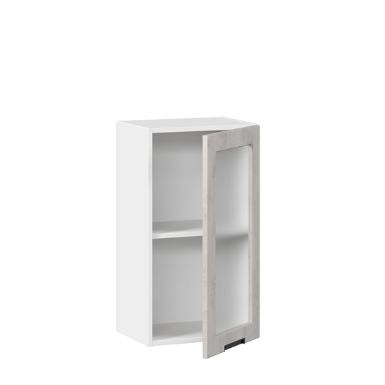 Кухонный навесной шкаф 400 со стеклом Джамис ЛД 296.320.000.018, Белый/Белый камень в Новосибирске - изображение 1