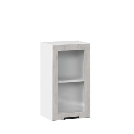 Кухонный навесной шкаф 400 со стеклом Джамис ЛД 296.320.000.018, Белый/Белый камень в Новосибирске - изображение