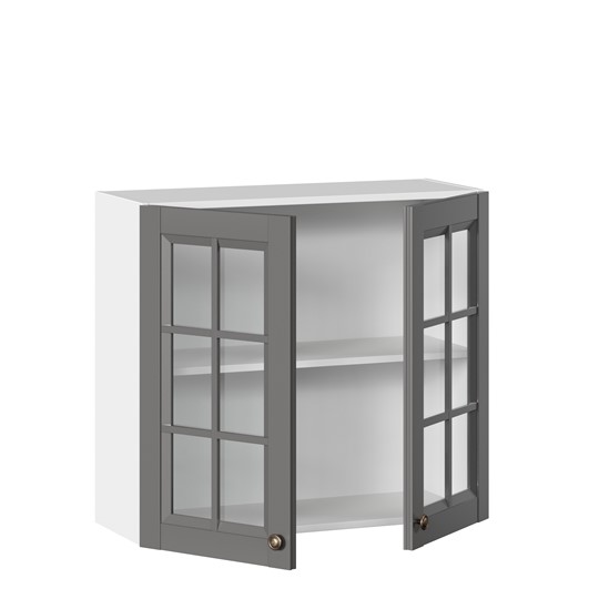 Шкаф кухонный Амели-3 800 со стеклом ЛД 299.360.000.034, Белый/Оникс серый в Новосибирске - изображение 1