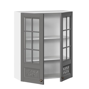 Шкаф кухонный Амели-3 800 высокий со стеклом ЛД 299.460.000.050, Белый/Оникс серый в Новосибирске - предосмотр 1
