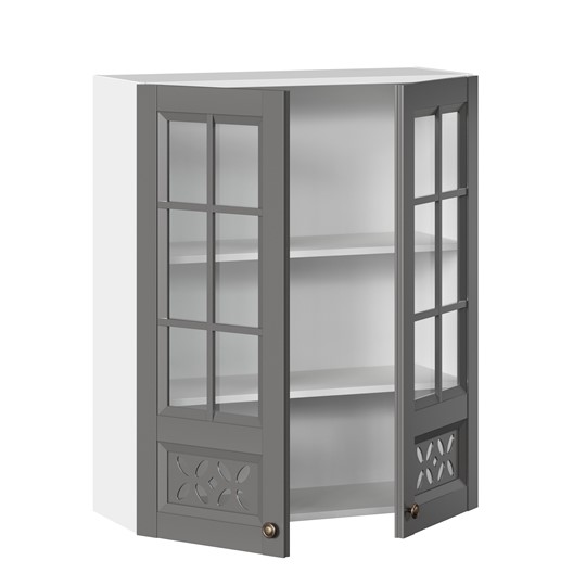 Шкаф кухонный Амели-3 800 высокий со стеклом ЛД 299.460.000.050, Белый/Оникс серый в Новосибирске - изображение 1