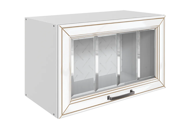 Кухонный навесной шкаф Атланта L600 Н360 (1 дв. рам.) эмаль (белый/белый глянец патина золото) в Новосибирске - изображение