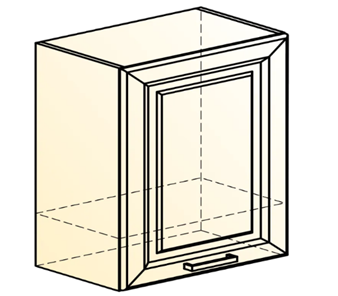 Навесной кухонный шкаф Атланта L600 Н566 (1 дв. гл.) эмаль (белый/белый глянец патина золото) в Новосибирске - предосмотр 1