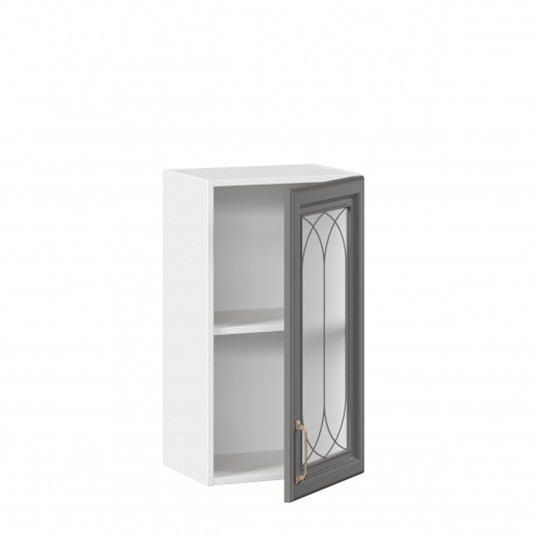 Кухонный шкаф Джелатто 400 со стеклом ЛД 241.320.000.102, Белый/Оникс серый в Новосибирске - изображение 1
