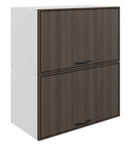 Навесной кухонный шкаф Монако L800 Н720 (2 дв. гл.гориз.), белый/фундук матовый в Новосибирске
