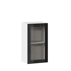 Кухонный шкаф со стеклом 400 Индиго ЛД 298.320.000.102, Белый/Чёрный в Новосибирске