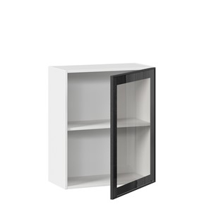 Кухонный навесной шкаф со стеклом 600 Индиго ЛД 298.350.000.105, Белый/Чёрный в Новосибирске - предосмотр 1