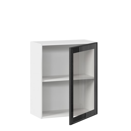 Кухонный навесной шкаф со стеклом 600 Индиго ЛД 298.350.000.105, Белый/Чёрный в Новосибирске - изображение 1