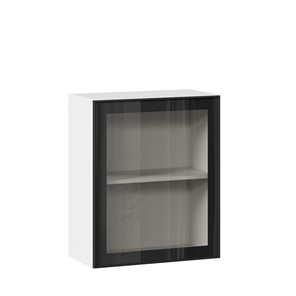Кухонный навесной шкаф со стеклом 600 Индиго ЛД 298.350.000.105, Белый/Чёрный в Новосибирске - предосмотр