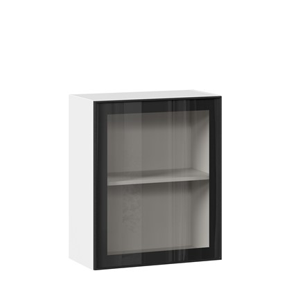 Кухонный навесной шкаф со стеклом 600 Индиго ЛД 298.350.000.105, Белый/Чёрный в Новосибирске - изображение