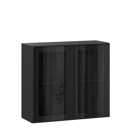 Шкаф на кухню со стеклом 800 Индиго ЛД 298.360.000.149, Чёрный/Чёрный в Новосибирске - изображение