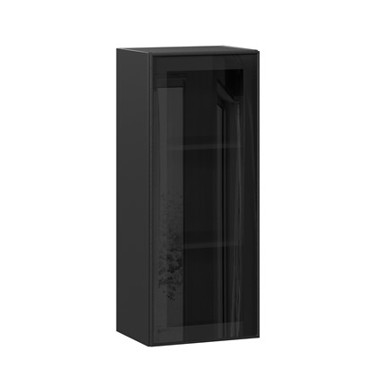 Навесной кухонный шкаф высокий со стеклом 400 Индиго ЛД 298.420.000.068, Чёрный/Чёрный в Новосибирске - изображение
