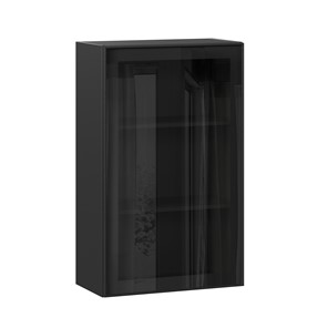 Навесной шкаф высокий со стеклом 600 Индиго ЛД 298.450.000.170, Чёрный/Чёрный в Новосибирске