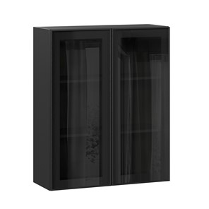 Шкаф настенный высокий со стеклом 800 Индиго ЛД 298.460.000.156, Чёрный/Чёрный в Новосибирске - предосмотр
