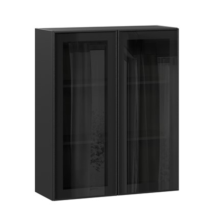 Шкаф настенный высокий со стеклом 800 Индиго ЛД 298.460.000.156, Чёрный/Чёрный в Новосибирске - изображение