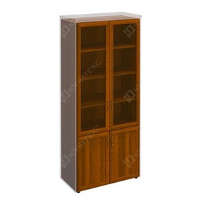 Шкаф для документов со стеклянными дверьми в рамке Мастер, темный орех (90х45х208) МТ 379 в Новосибирске