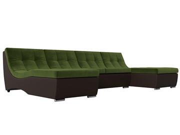 П-образный диван Монреаль, Зеленый\Коричневый (Микровельвет\Экокожа) в Новосибирске