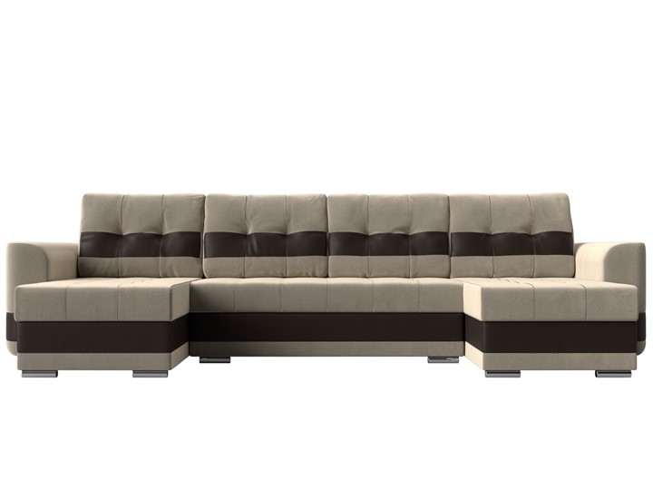 П-образный диван Честер, Бежевый/коричневый (вельвет/экокожа) в Новосибирске - изображение 1