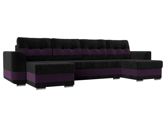 П-образный диван Честер, Черный/фиолетовый (велюр) в Новосибирске - изображение