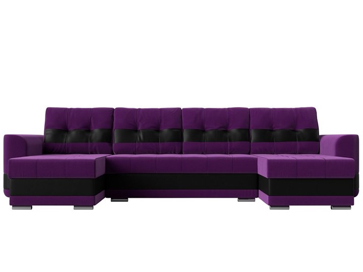 П-образный диван Честер, Фиолетовый/черный (вельвет/экокожа) в Новосибирске - изображение 1