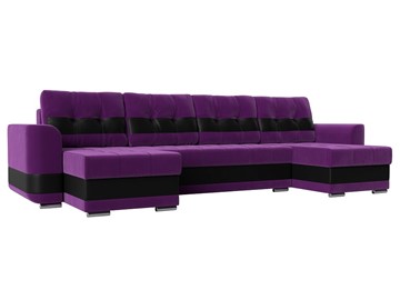 П-образный диван Честер, Фиолетовый/черный (вельвет/экокожа) в Новосибирске - предосмотр