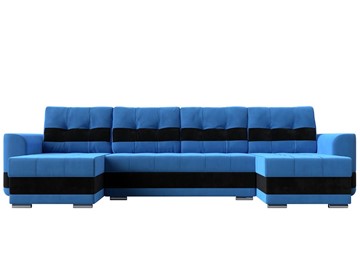 П-образный диван Честер, Голубой/черный (велюр) в Новосибирске - предосмотр 1