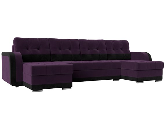 П-образный диван Марсель, Фиолетовый/черный (велюр) в Новосибирске - изображение