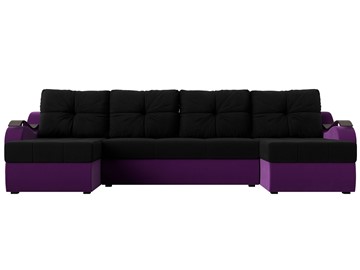 П-образный диван Меркурий П, Черный/фиолетовый (вельвет) в Новосибирске - предосмотр 1