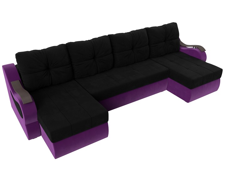 П-образный диван Меркурий П, Черный/фиолетовый (вельвет) в Новосибирске - изображение 4